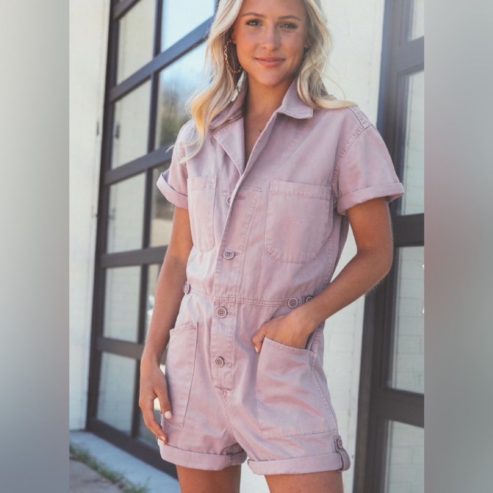 NWT S Pistola Parker Collared Utility Field Suit short Romper Lilac Dust Purple